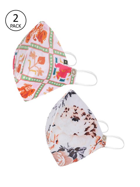 

VASTRAMAY Unisex White & Lavender Pack of 2 Reusable 4-Ply Cloth Masks, Multi