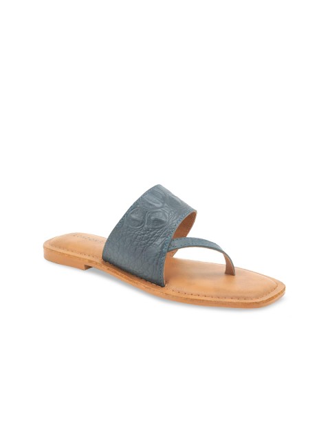 

London Rag Women Grey Textured Leather Open Toe Flats