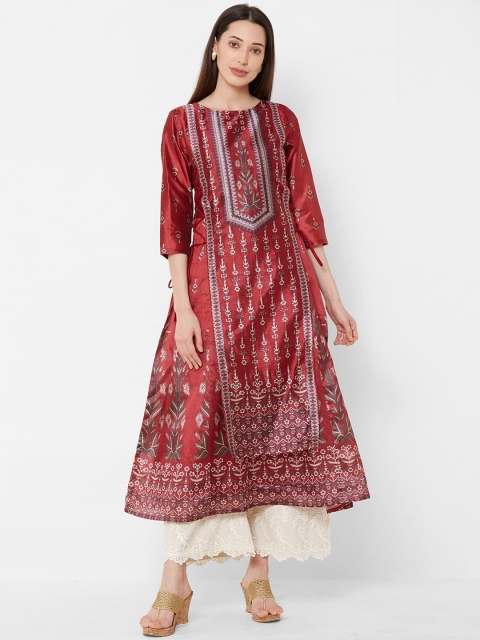 

Vedic Women Maroon & White Printed A-Line Kurta