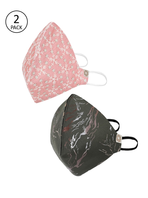 

VASTRAMAY Unisex 2 Pcs Printed 4-Ply Anti-Pollution Reusable Cloth Masks, Olive