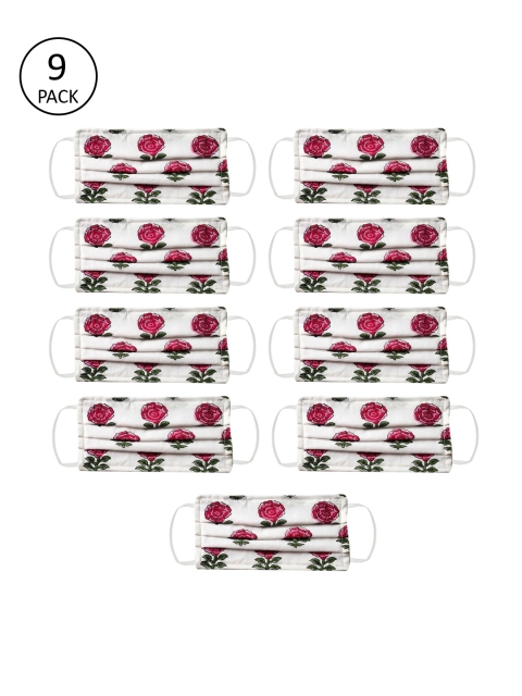 Bellofox Unisex Pack of 9 Pcs Red & White Reusable 3-Ply Outdoor Cloth Masks
