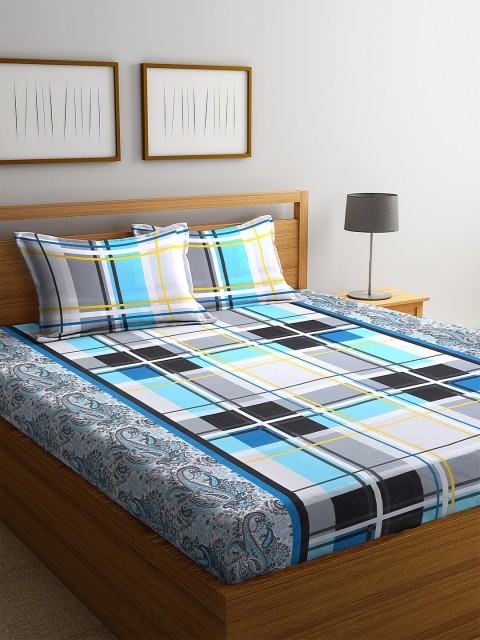 

NEUDIS Black & White Abstract 180 TC Cotton 1 King Bedsheet with 2 Pillow Covers