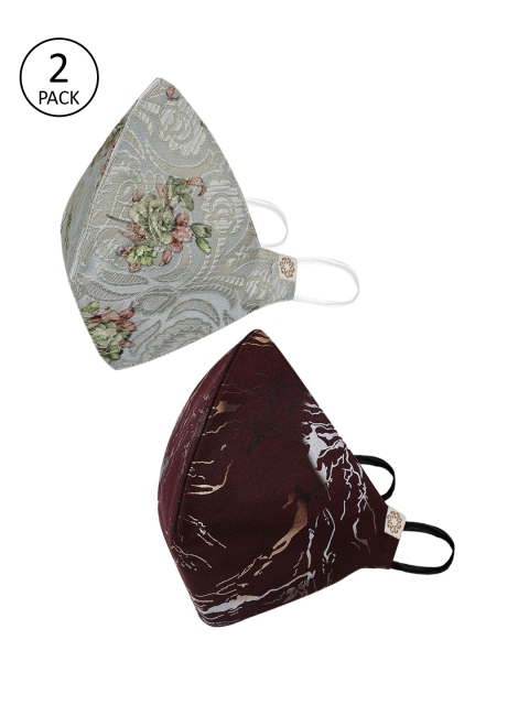 

VASTRAMAY Unisex Maroon & Green Pack of 2 Reusable 4-Ply Cloth Masks