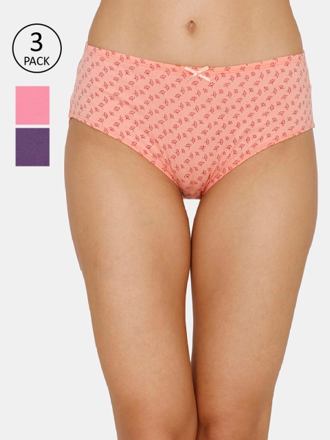 

Zivame Women Pack of 3 Hipster Briefs ZI2420FASHRGREN, Pink