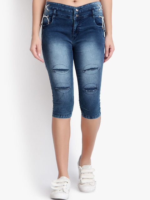 

Perfect Outlet Women Blue Solid Skinny Fit Denim Capris