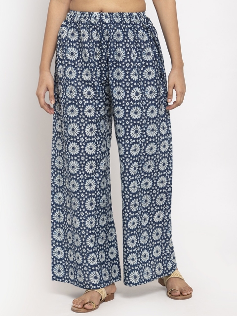 

TAG 7 Women Blue & White Printed Flared Palazzos