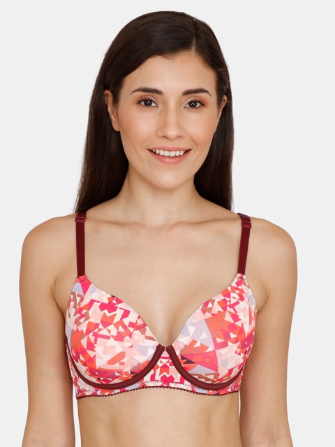 

Zivame Pink & Maroon Printed Non-Wired Lightly Padded Everyday Bra ZI0100Y033