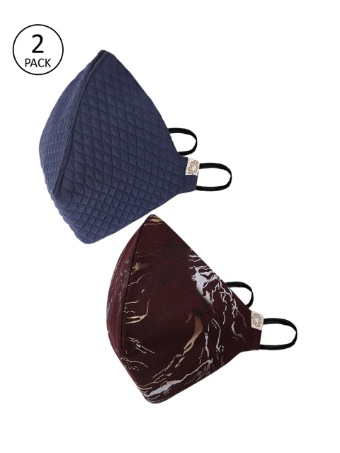 

VASTRAMAY Unisex Maroon & Navy Blue Pack of 2 Reusable 4-Ply Cloth Masks