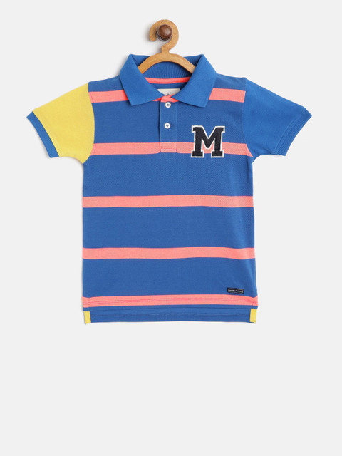 

Cherry Crumble Boys Blue Striped Polo Collar T-shirt