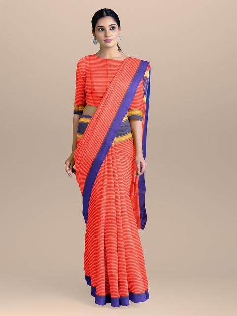 

BharatSthali Peach-Coloured Silk Cotton Striped Kota Sustainable Saree