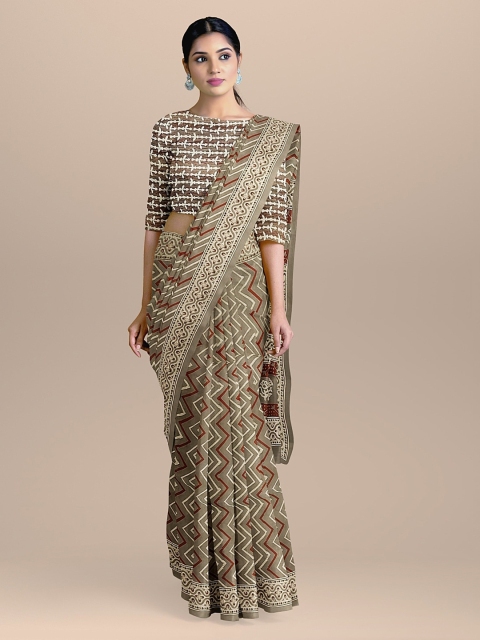 

BharatSthali Brown & Maroon Pure Cotton Printed Sustainable Saree
