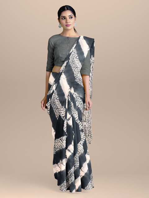 

BharatSthali Grey & Blue Silk Cotton Printed Sustainable Saree