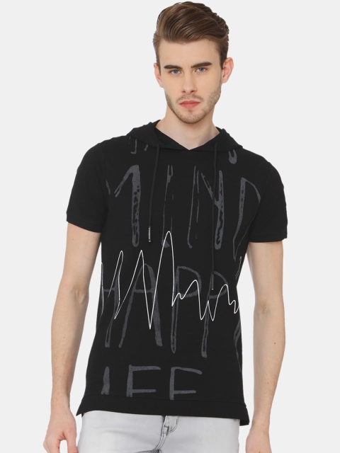 

Rex Straut Jeans Men Black Printed Hood T-shirt