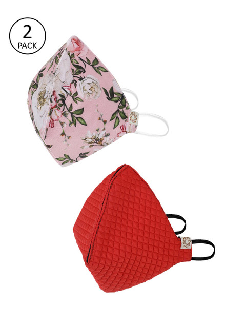 

VASTRAMAY Unisex 2 Pcs 4-Ply Anti-Pollution Reusable Cloth Masks, Red