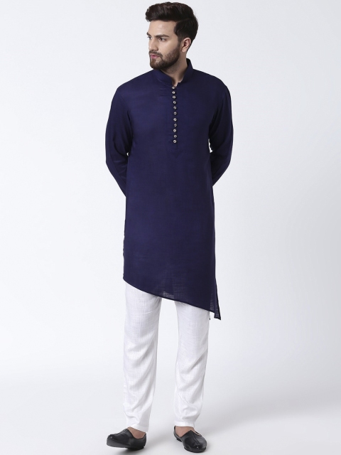 

I Know Men Navy Blue Solid Kurta with Dhoti Pants