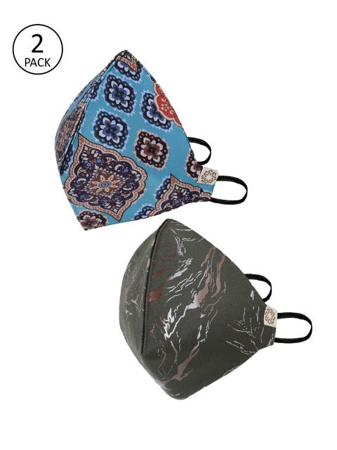 

VASTRAMAY Unisex 2 Pcs Printed 4-Ply Anti-Pollution Reusable Cloth Masks, Olive
