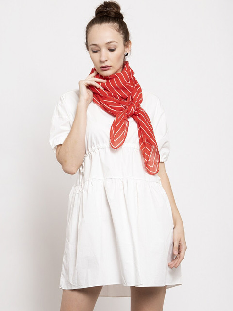 

J Style Women Red & White Striped Scarf