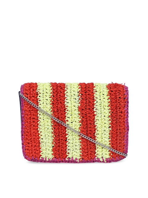 

Diwaah Red & Yellow Striped Embroidered Clutch