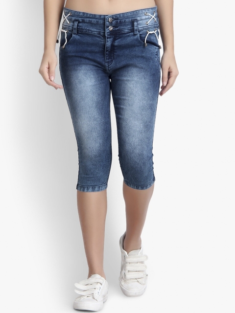 

Perfect Outlet Women Blue Solid Slim Fit Denim Capris