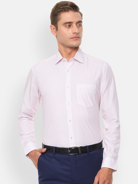 

Van Heusen Men White & Pink Regular Fit Checked Formal Shirt