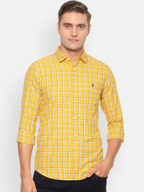 

Louis Philippe Jeans Men Yellow & White Slim Fit Checked Casual Shirt