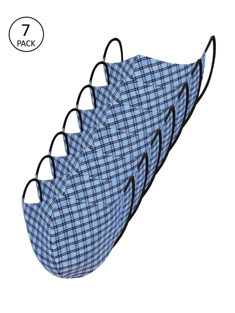 

Impulse Unisex 7 Pcs Checked 4-Ply Anti-Pollution Reusable Cloth Masks, Blue