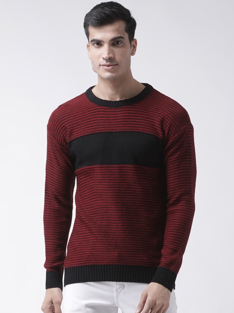 

Club York Men Red & Black Striped Pullover Sweater