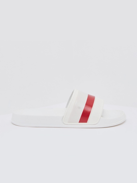 

shoexpress Men White Striped Sliders