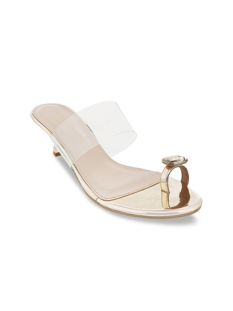 

LEMON & PEPPER Women Muted Gold-Toned & Transparent Colourblocked Kitten Heels