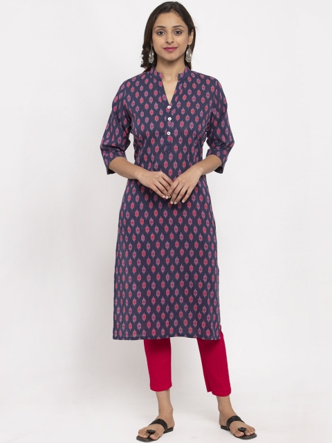 

TAG 7 Women Blue & Pink Printed Straight Kurta
