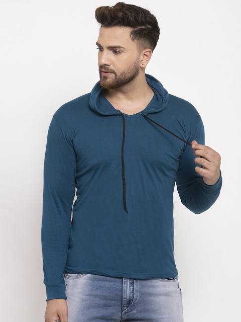 

KATSO Men Blue Solid Hood T-shirt