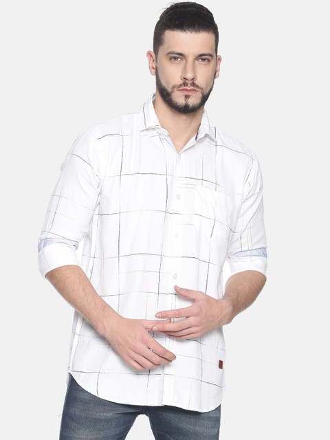 

Campus Sutra Men White Regular Fit Checked Casual Shirt