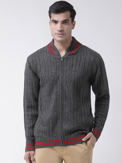 

Club York Men Charcoal Grey Self Design Cardigan Sweater