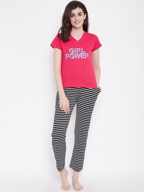 

Clovia Women Pink & Black Printed Night suit