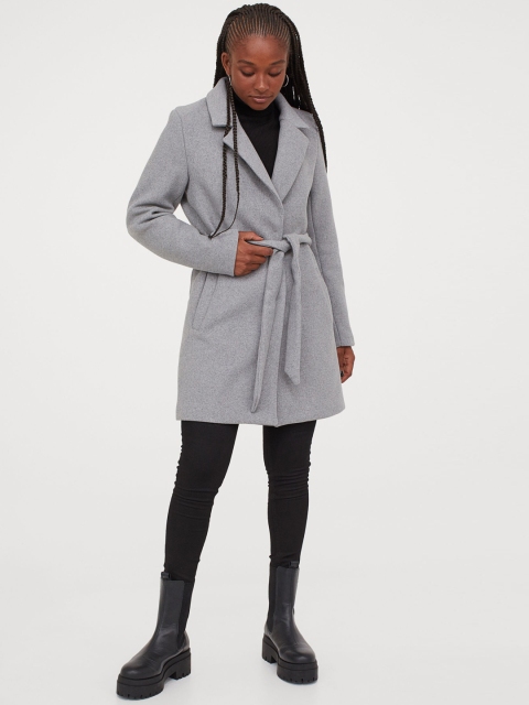

H&M Women Grey Wool-Blend Coat