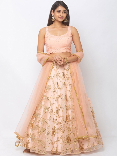 

6Y COLLECTIVE Peach-Coloured Ready to Wear Lehenga & Unstitched Blouse with Dupatta