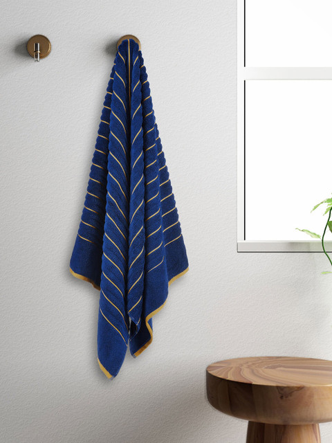 

SPACES Unisex Blue & Beige Striped Exotica Ribbed 575 GSM Bath Towel