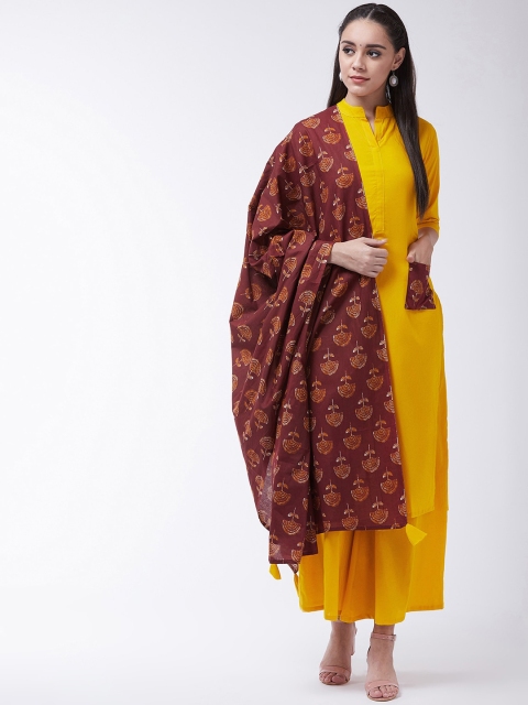 

InWeave Women Yellow & Brown Solid Kurta with Palazzos & Dupatta