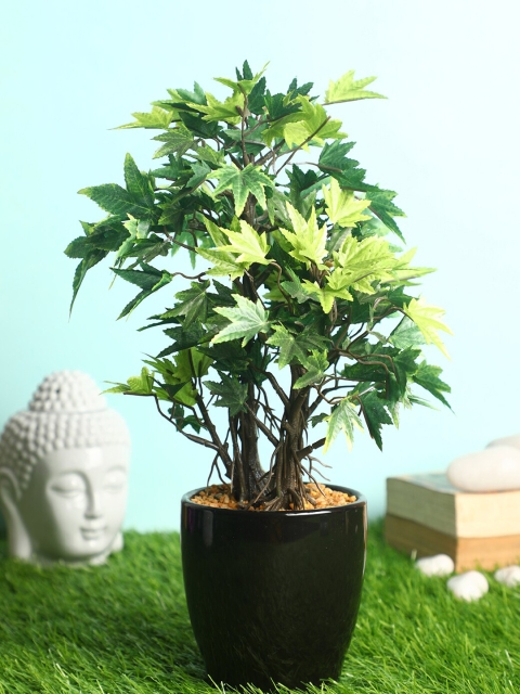 

PolliNation Green & Black Decorative Artificial Maple Bonsai with Ceramic Pot