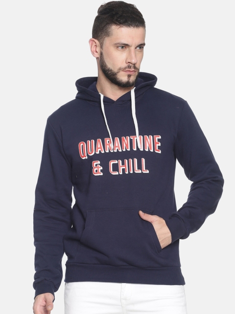 

Campus Sutra Men Blue Printed Hooded Sweatshirt