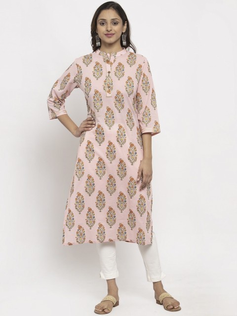 

TAG 7 Women Pink Block Printed Straight Kurta