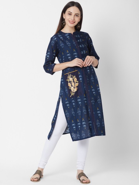 

Vedic Women Navy Blue Printed Straight Kurta