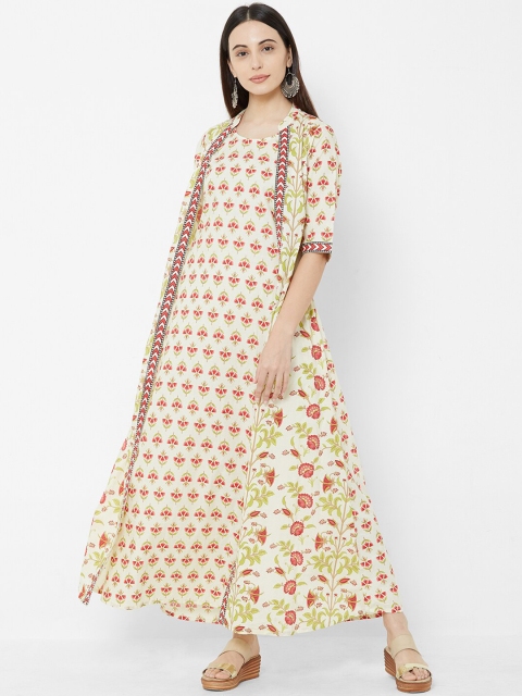 

Vedic Women Off-White & Red Floral Printed A-Line Kurta Dress