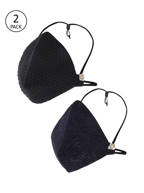 

VASTRAMAY Unisex Black and Navy Blue Pack of 2 Reusable 4-Ply Cloth Masks