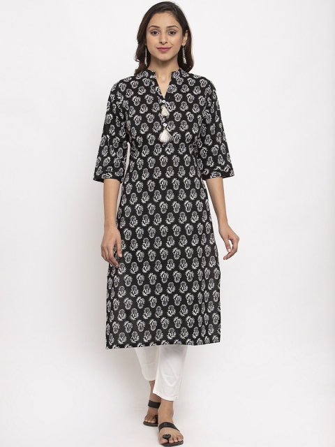 

TAG 7 Women Black & White Printed Straight Kurta