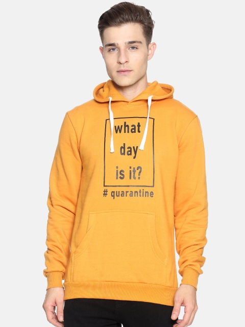 

Campus Sutra Men Mustard Printed Hooded Sweatshirt