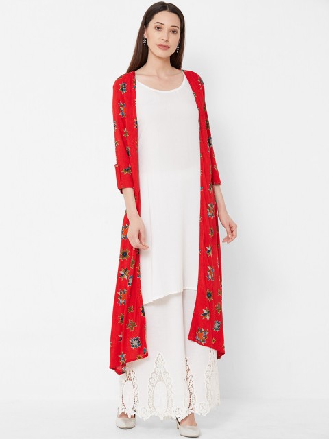 

Vedic Women Red & White Printed A-Line Kurta
