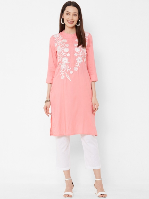 

Vedic Women Pink Embroidered A-Line Kurta