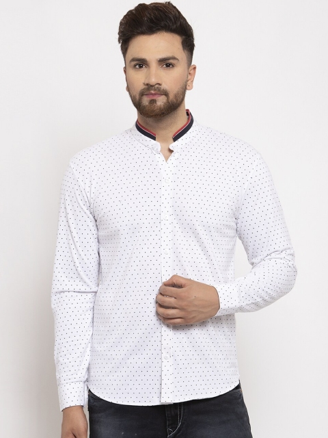 

WILD WEST Men White & Blue Regular Fit Micro Polka Dots Print Casual Shirt