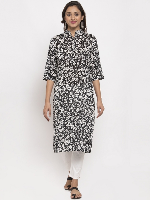 

TAG 7 Women Black & White Printed Straight Kurta